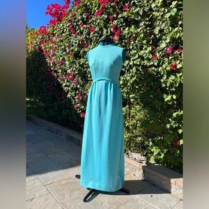 1970s Vintage Andrea Gayle Light Blue Polyester Full-Length Maxi Dress